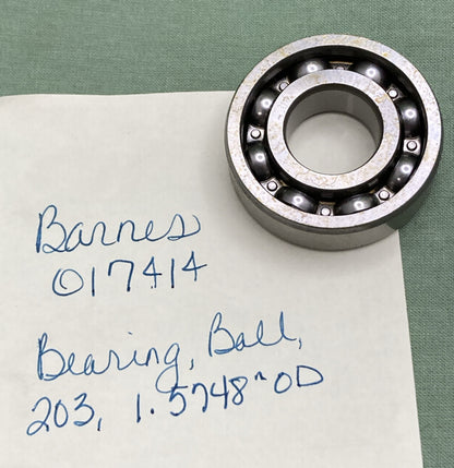 NEW REPLACES BARNES 017414 BEARING, BALL, 203, 1.5748" OD