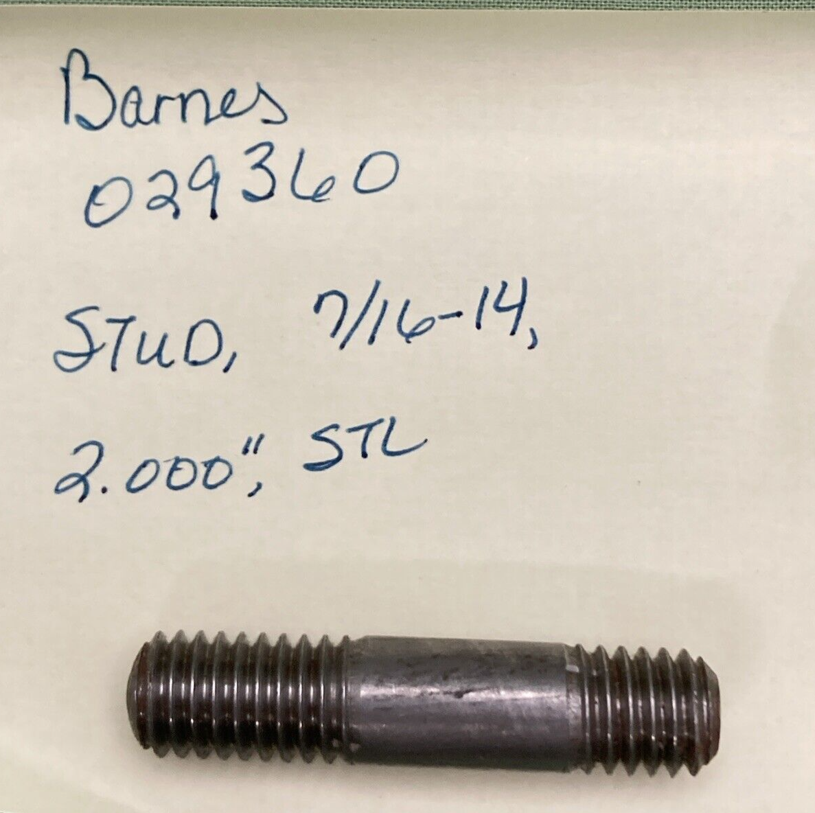 NEW REPLACES BARNES 029360 STUD, 7/16-14, 2.000", STL