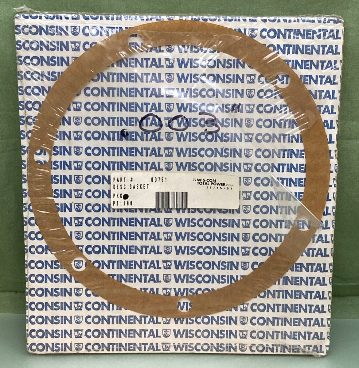 NEW GENUINE WISCONSIN CONTINENTAL QD761 GASKET BRG PL
