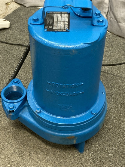 NEW BARNES 104888 Submersible Sewage Ejector Pump 1.0 HP 200/230V 1PH 20' Cord