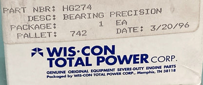 NEW GENUINE WIS-CON TOTAL POWER  HG274 BEARING PRECISION
