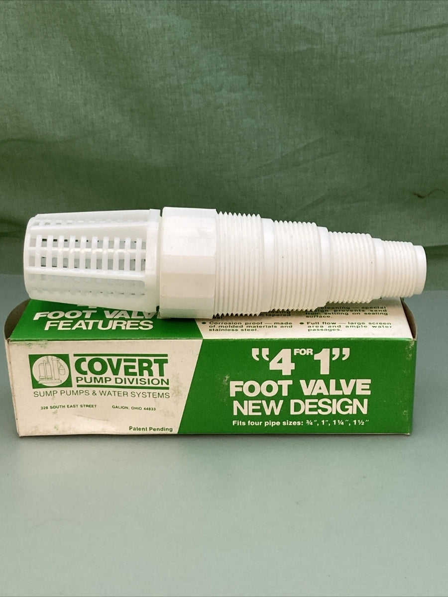 NEW COVERT PUMP DIVISION 4 FOR 1 FOOT VALVE FOR PIPES 3/4" 1" 1-1/4" 1-1/2"