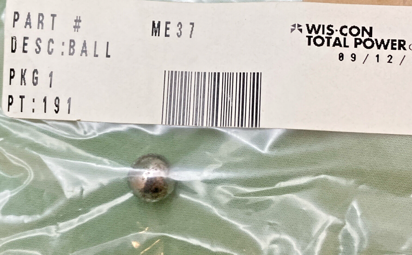 NEW GENUINE WIS-CON TOTAL POWER ME37 BALL, STEEL, 3/8"