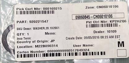 NEW REPLACES KAWASAKI 920221547 Washer, 20.1X28X1