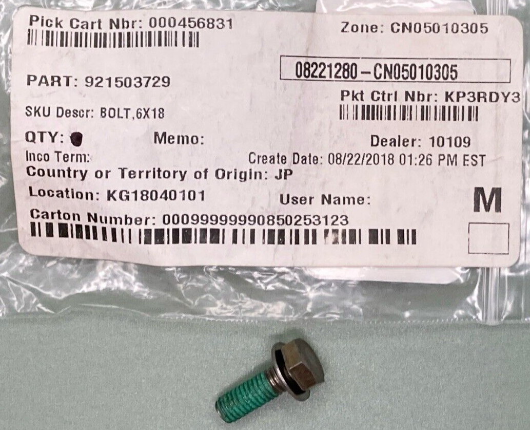 NEW REPLACES KAWASAKI 92150-3729 Bolt, 6X18