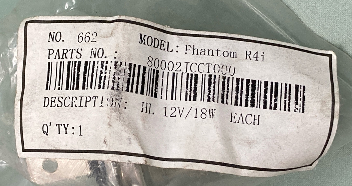 NEW REPLACES PHANTOM R4i 80002JCCT000 12V BULB, LEFT HL 12V/18W
