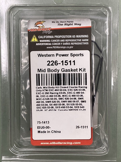 NEW GENUINE ALL BALLS RACING 226-1511 Mid Body Gasket Kit
