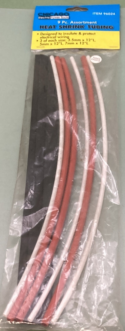 NEW GENUINE CHICAGO  96024 9 PCS Heat Shrink Tubing 12" Length 3.5MM- 5MM - 7MM