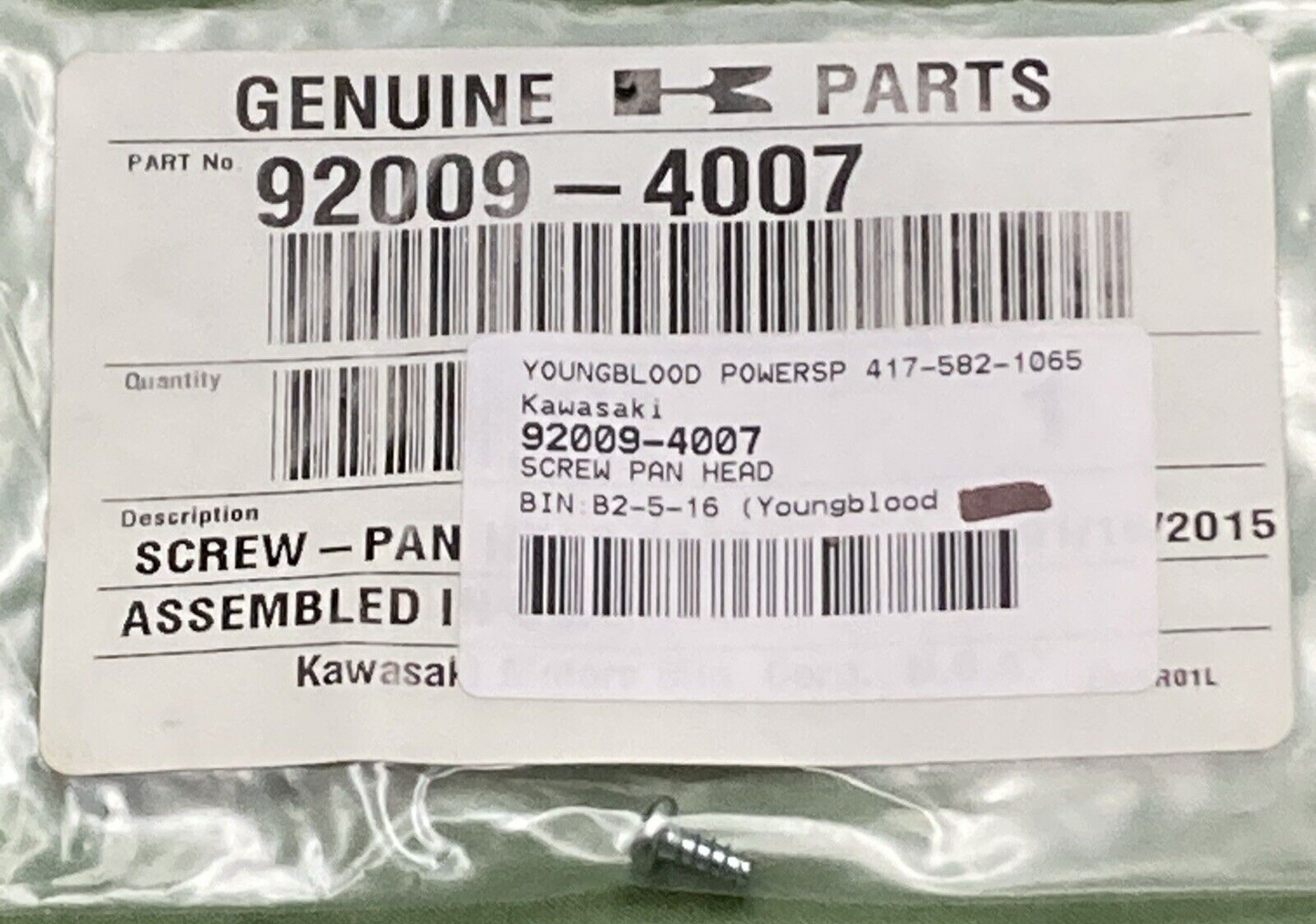 NEW GENUINE KAWASAK 92009-4007 SCREW, HEADLIGHT, PAN HEAD
