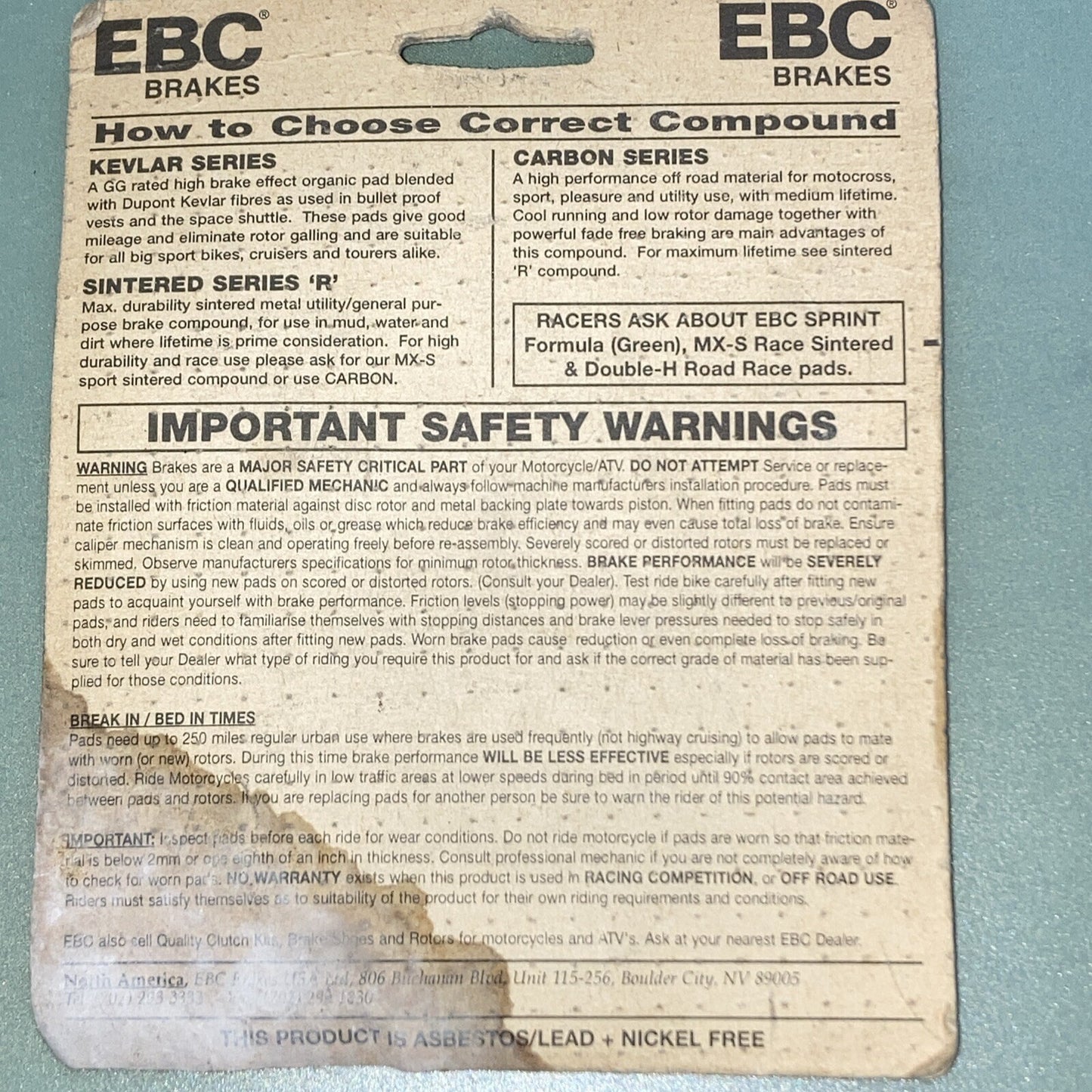 NEW GENUINE EBC FA61 KAVLAR SERIES ORGANIC FRONT BRAKE PADS 61-1610