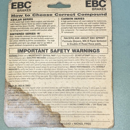 NEW GENUINE EBC FA61 KAVLAR SERIES ORGANIC FRONT BRAKE PADS 61-1610