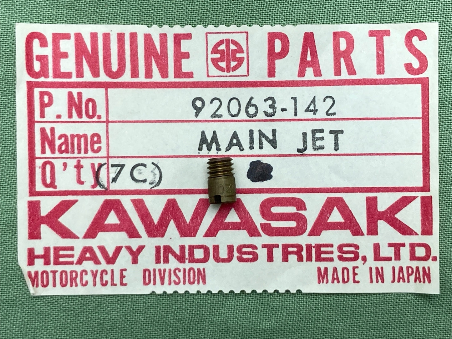 NEW GENUINE KAWASAKI 92063-142 MAIN CARBURETOR JET,#120