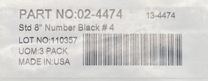 NEW 3 PACK FACTORY EFFEX 02-4470 02-4474 4 MIL THICK STD 8" NUMBER BLACK #0, #4