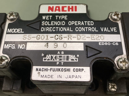 NACHI SS-G01-C6-R-D2-E20 WET TYPE SOLENOID OPERATED DIRECTIONAL CONTROL VALVE