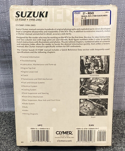 NEW GENUINE CLYMER M343-2 SUZUKI LT-F500F MANUAL 98-02