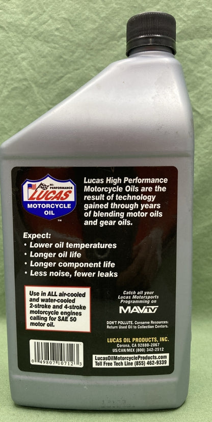 NEW Lucas Oil 10712 SAE 50 High Performance Motorcycle Oil 1 Quart