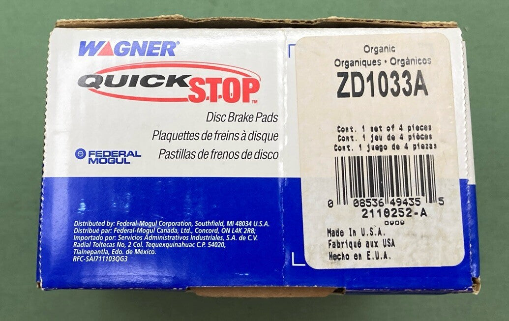 NEW WAGNER QUICKSTOP ZD1033A DISC BRAKE PAD SET REAR ORGANIC