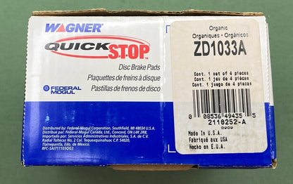 NEW WAGNER QUICKSTOP ZD1033A DISC BRAKE PAD SET REAR ORGANIC