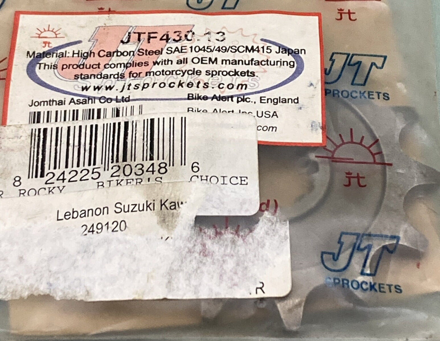 NEW GENUINE JT JTF430.13 SELF CLEANING 13 TOOTH SPROCKET, KAWASAKI SUZUKI