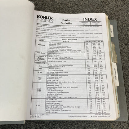GENUINE KOHLER ENGINES PARTS 102-254/SERVICE 67-293 BULLETINS & ADD. INFO