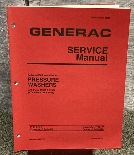 NEW GENUINE GENERAC 89688 SERVICE MANUAL SERIES 4500CP/6600CP