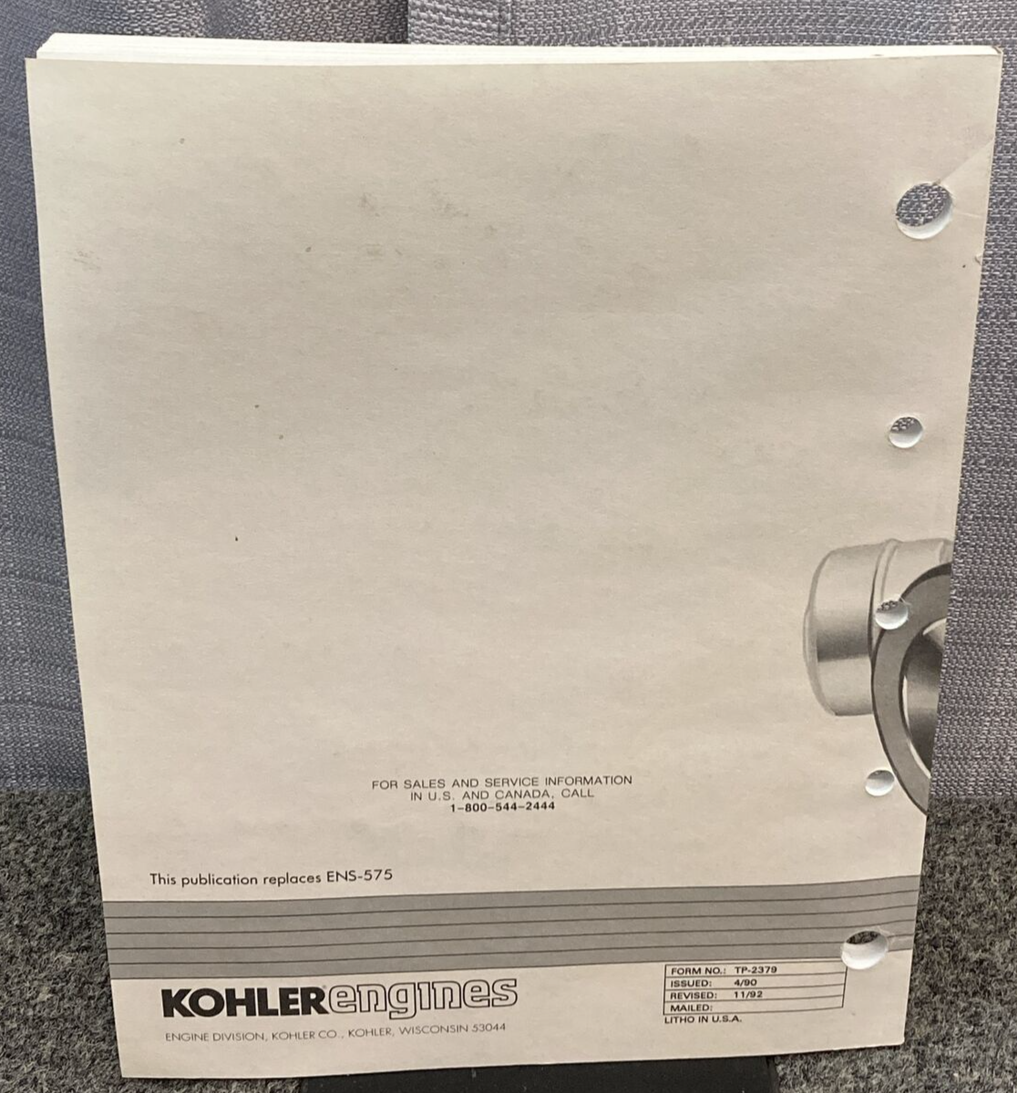 NEW GENUINE KOHLER ENGINES TP-2379 SINGLE CYLINDER ENGINE SERVICE MANUAL