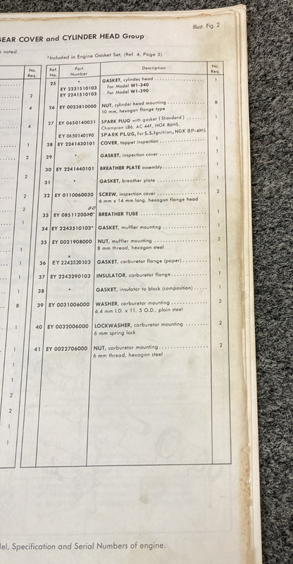 TELEDYNE WISCONSIN ROBIN  W1-340 & W1-390 LOOSE-LEAF PARTS CATALOG