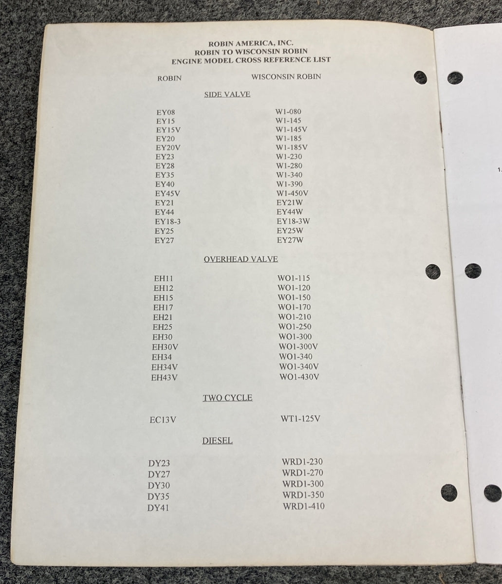 NEW ROBIN INDUSTRIAL ENGINES EY150B PARTS MANUAL 1193P206