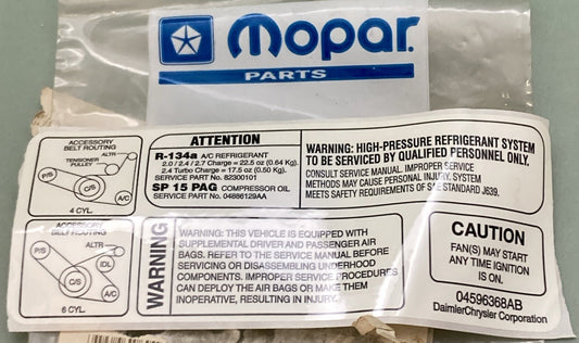 NEW GENUINE MOPAR 04596368 AB CAUTION LABEL, STICKER FOR CHRYSLER