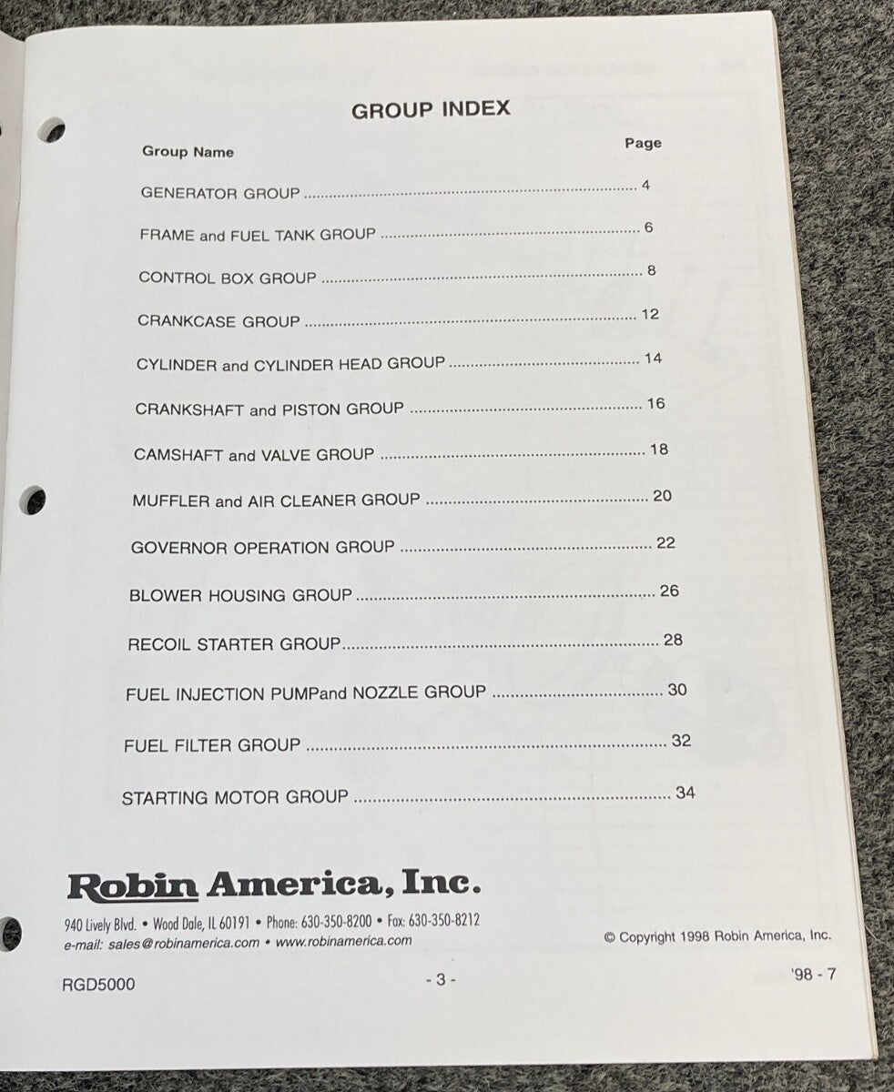 NEW GENUINE SUBARU ROBIN PUB-GP1204 PARTS MANUAL FOR RGD5000 GENERATOR