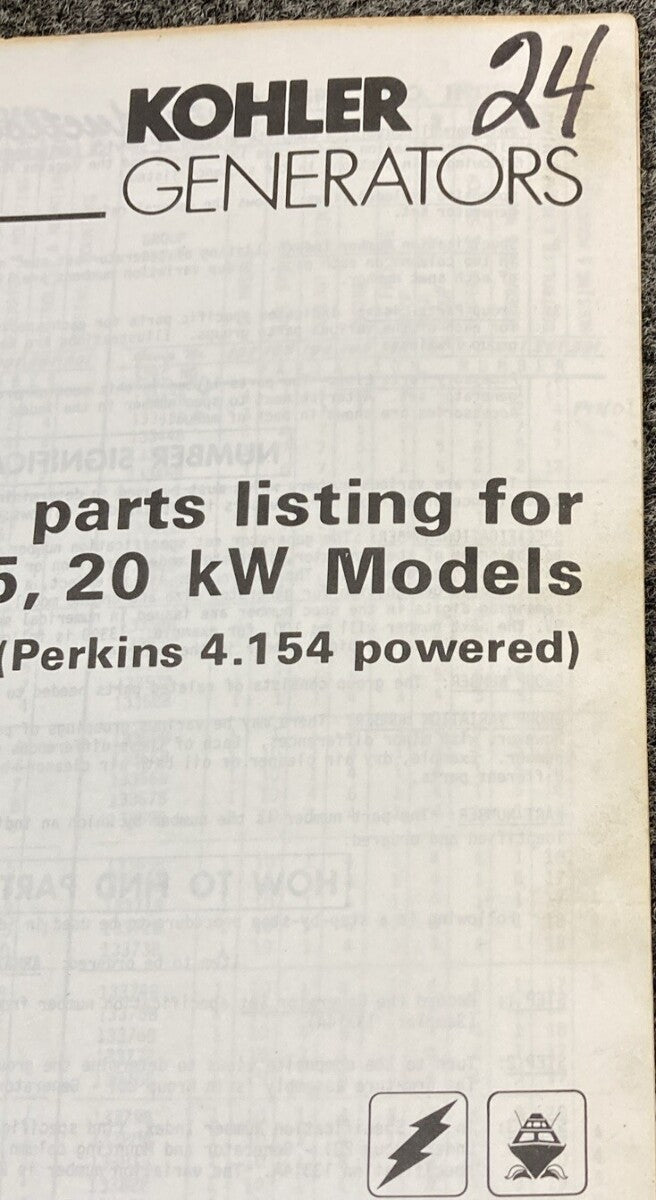 QTY 3 GENUINE KOHLER GENERATOR SETS PARTS LISTING MODELS 1.75KW 3.5KW 15,20kW