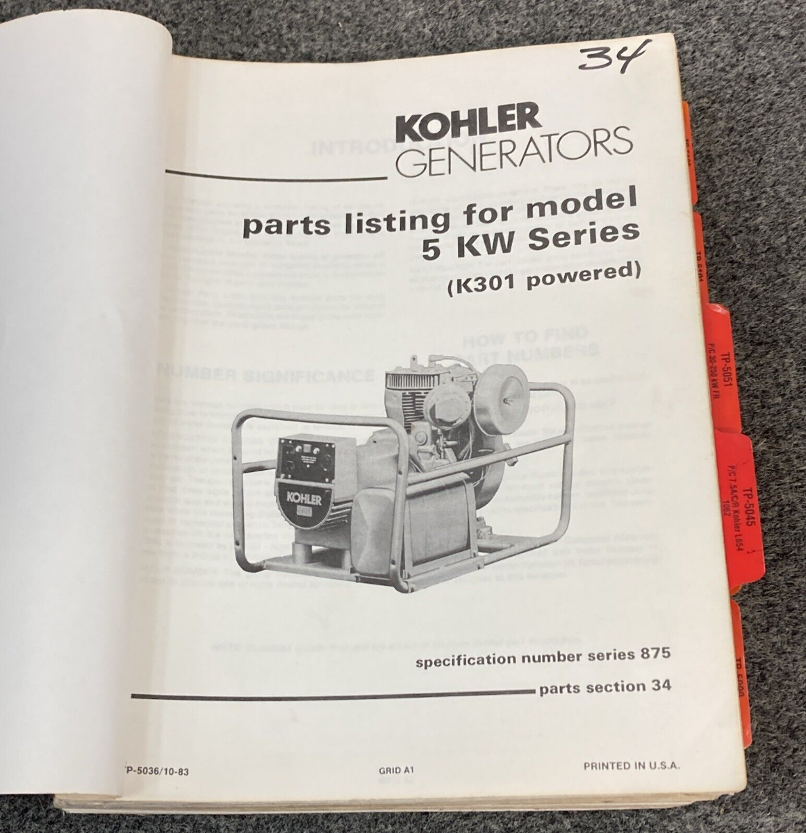QTY 21 GENUINE KOHLER GENERATORS PARTS LISTING/CATALOG MANUALS