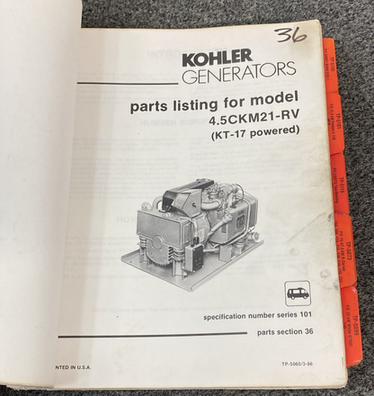 QTY 21 GENUINE KOHLER GENERATORS PARTS LISTING/CATALOG MANUALS