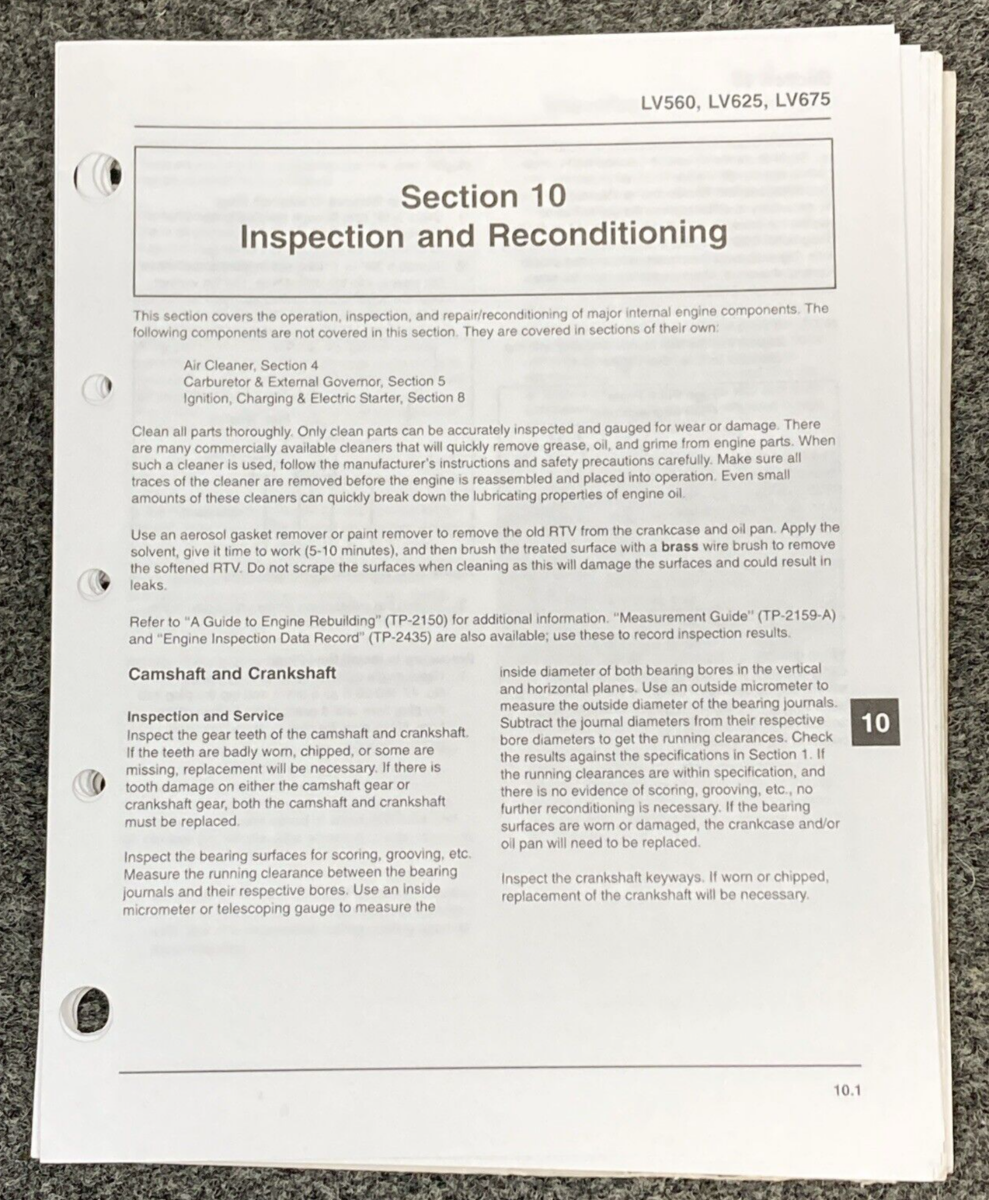 GENUINE KOHLER ENGINES TP-2509 LOOSE-LEAF AEGIS SERVICE MANUAL
