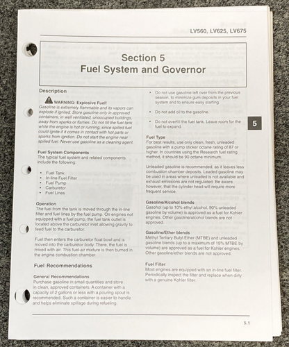 GENUINE KOHLER ENGINES TP-2509 LOOSE-LEAF AEGIS SERVICE MANUAL