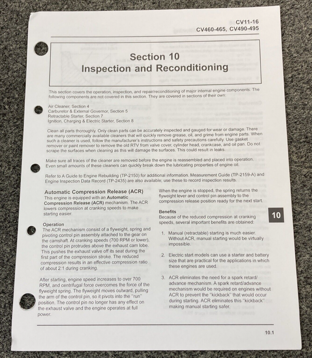 GENUINE KOHLER ENGINES TP-2339-D COMMAND LOOSE-LEAF SERVICE MANUAL