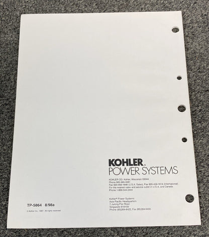 KOHLER POWER SYSTEMS TP-5864 INDUSTRIAL GENERATOR SETS SERVICE MANUAL