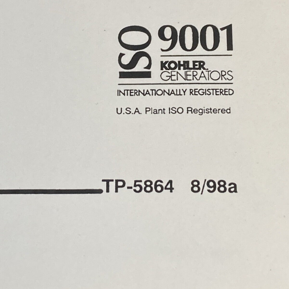 KOHLER POWER SYSTEMS TP-5864 INDUSTRIAL GENERATOR SETS SERVICE MANUAL