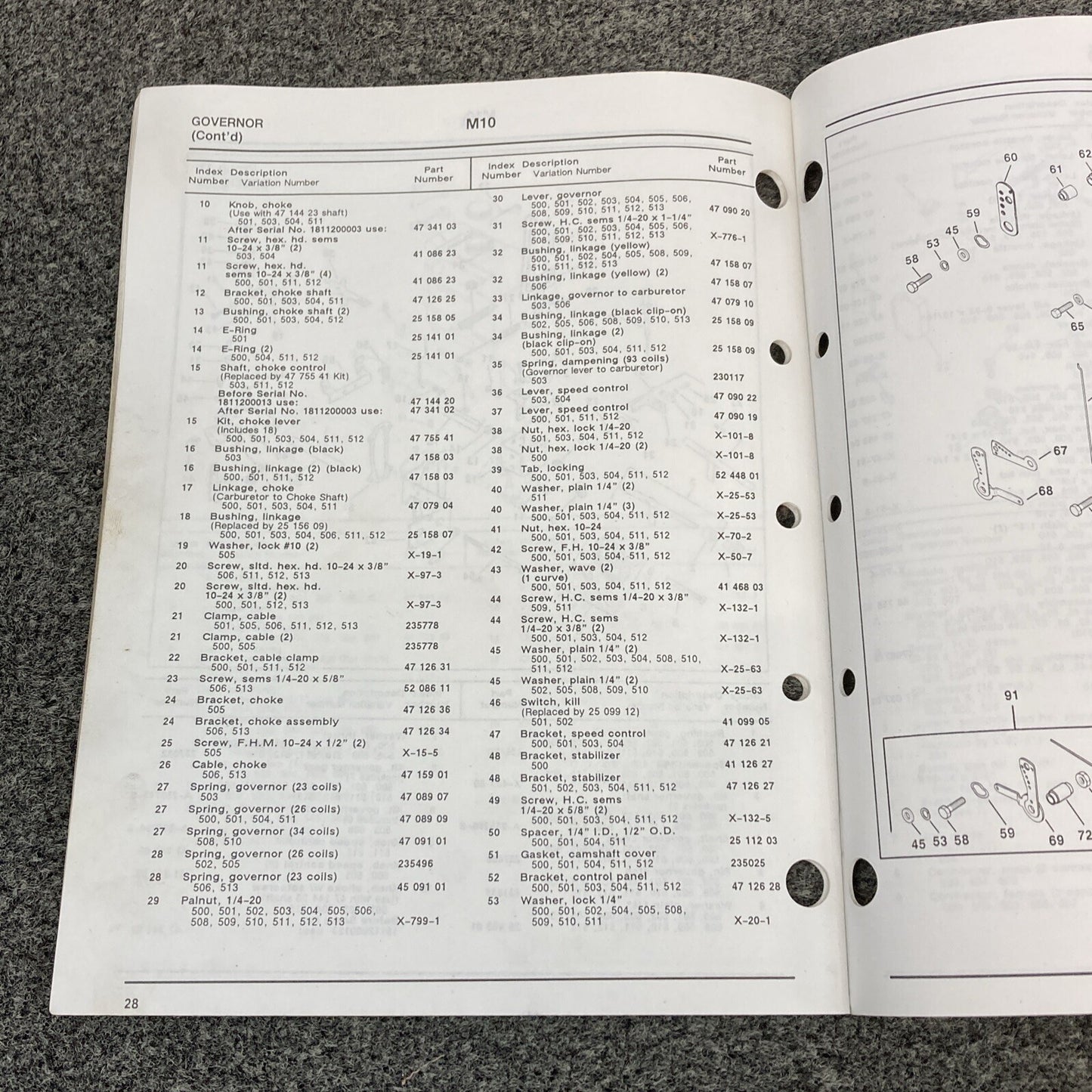 KOHLER ENGINES TP-2229-C MAGNUM MODEL M10 10 HP PARTS MANUAL