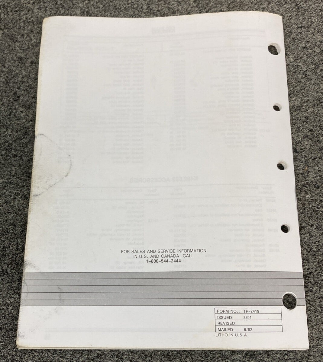 KOHLER ENGINES TP-2419 LOOSE-LEAF PARTS MANUAL FOR K482 K532