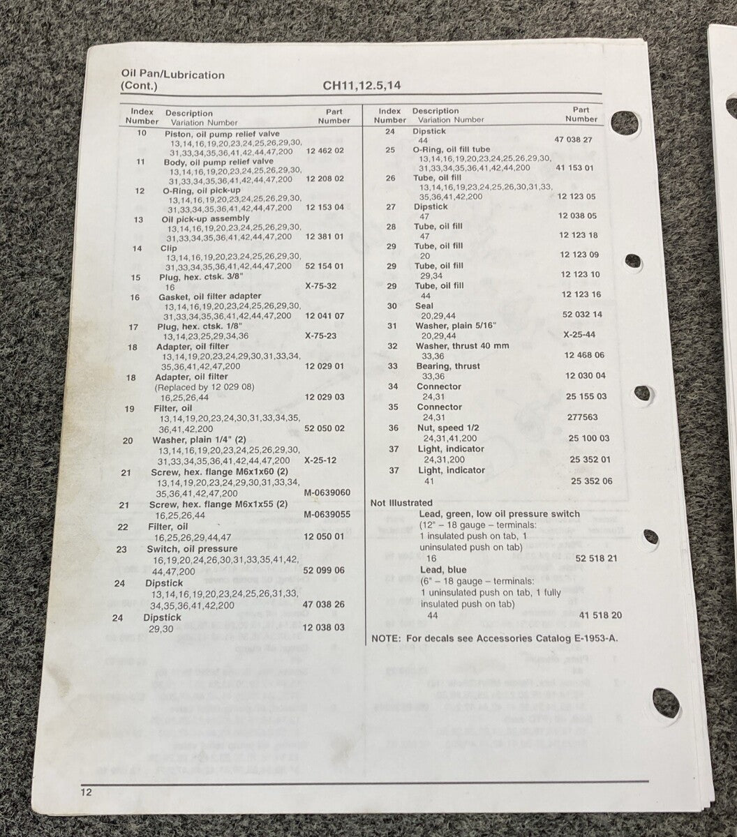 KOHLER ENGINES TP-2401-B LOOSE-LEAF PARTS MANUAL COMMAND 11, 12.5, 14 HP