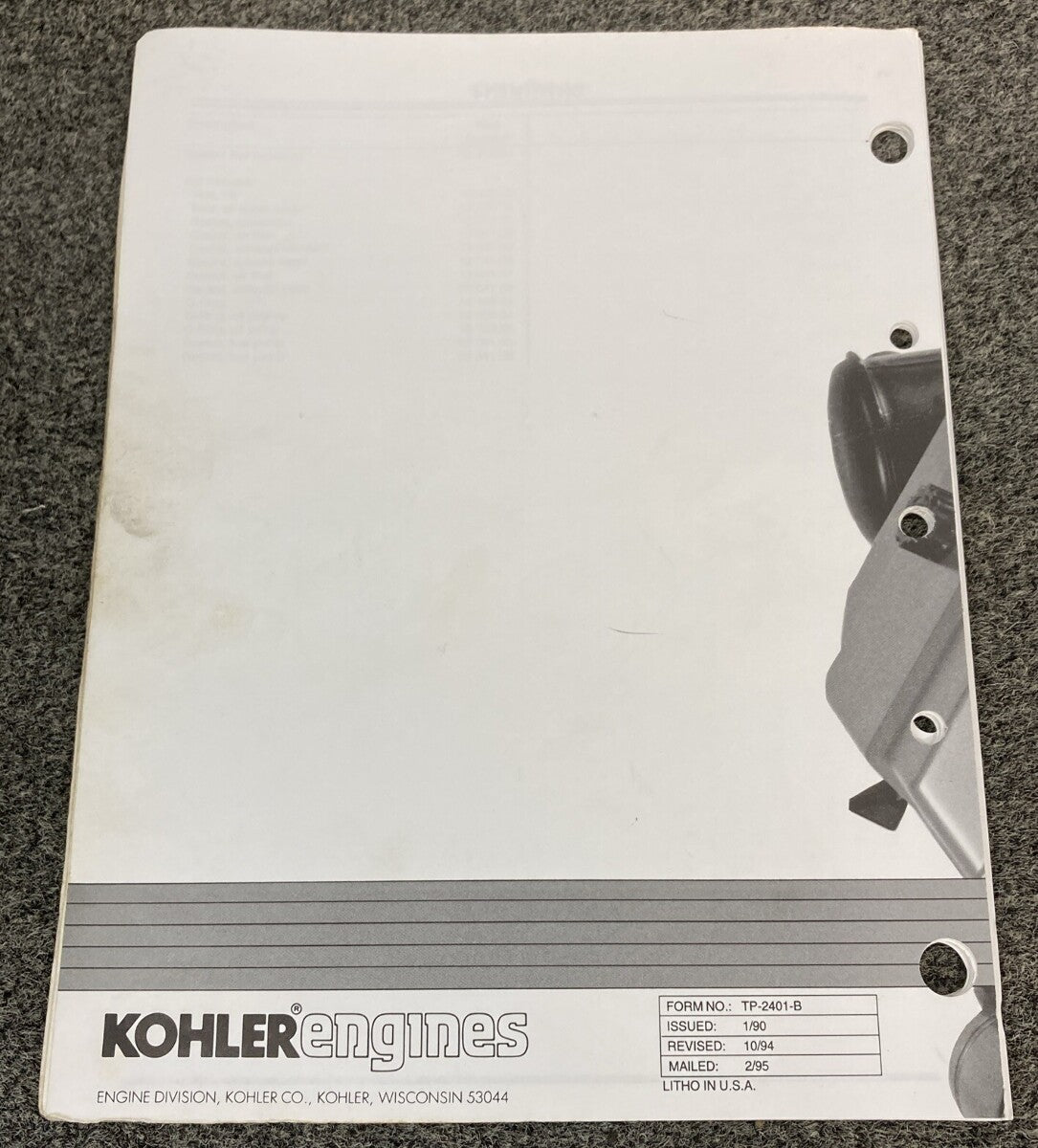 KOHLER ENGINES TP-2401-B LOOSE-LEAF PARTS MANUAL COMMAND 11, 12.5, 14 HP