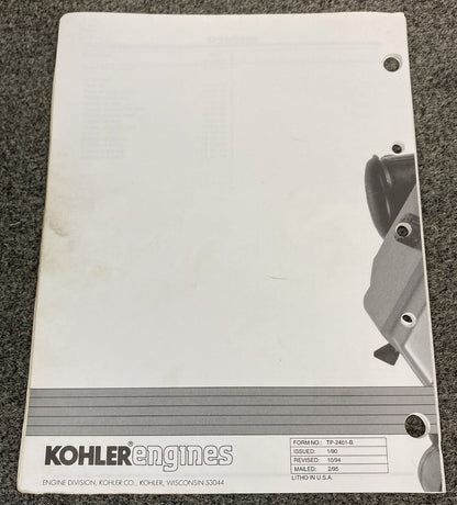 KOHLER ENGINES TP-2401-B LOOSE-LEAF PARTS MANUAL COMMAND 11, 12.5, 14 HP