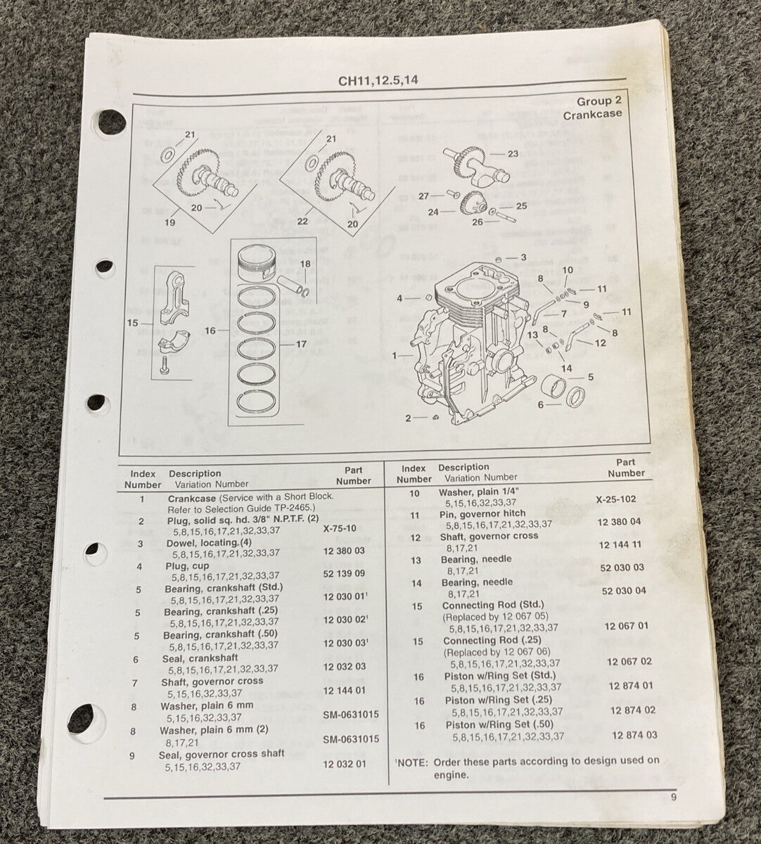 KOHLER ENGINES TP-2401-B LOOSE-LEAF PARTS MANUAL COMMAND 11, 12.5, 14 HP