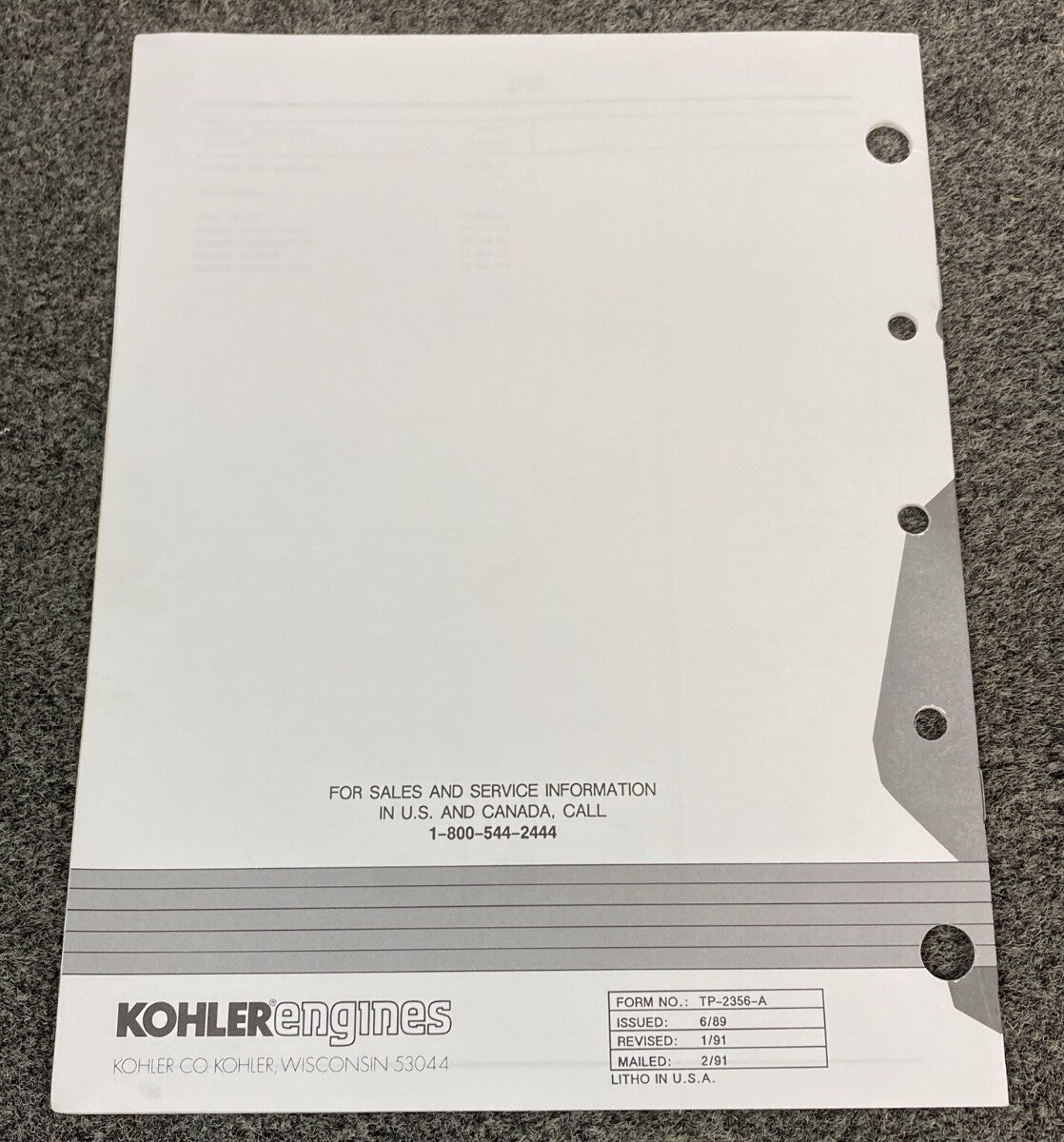 KOHLER ENGINES TP-2356-A PARTS MANUAL COMMAND 5 HP HORIZONTAL CRANKSHAFT