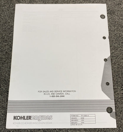 KOHLER ENGINES TP-2356-A PARTS MANUAL COMMAND 5 HP HORIZONTAL CRANKSHAFT