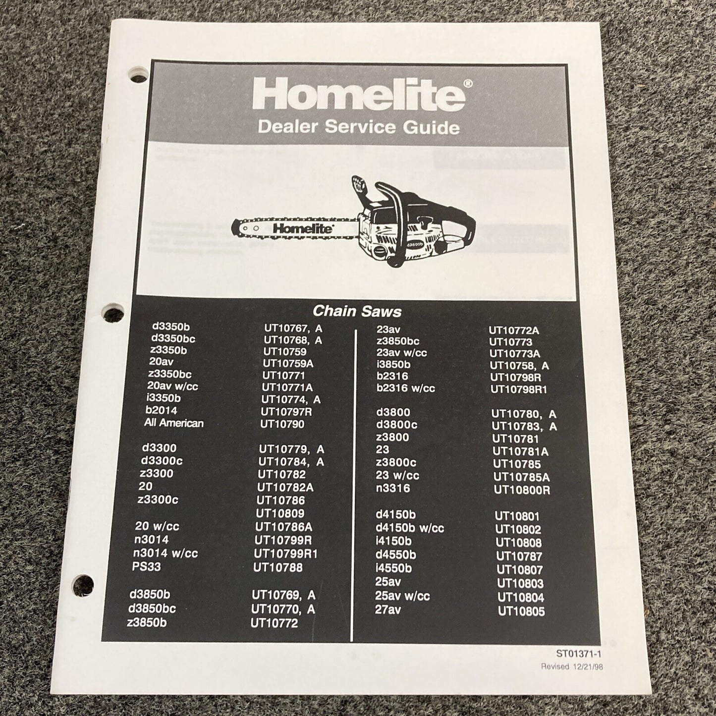 QTY 2 HOMELITE ST01371-1 ST01369-1 DEALER SERVICE GUIDES 1998