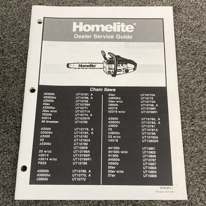 QTY 2 HOMELITE ST01371-1 ST01369-1 DEALER SERVICE GUIDES 1998