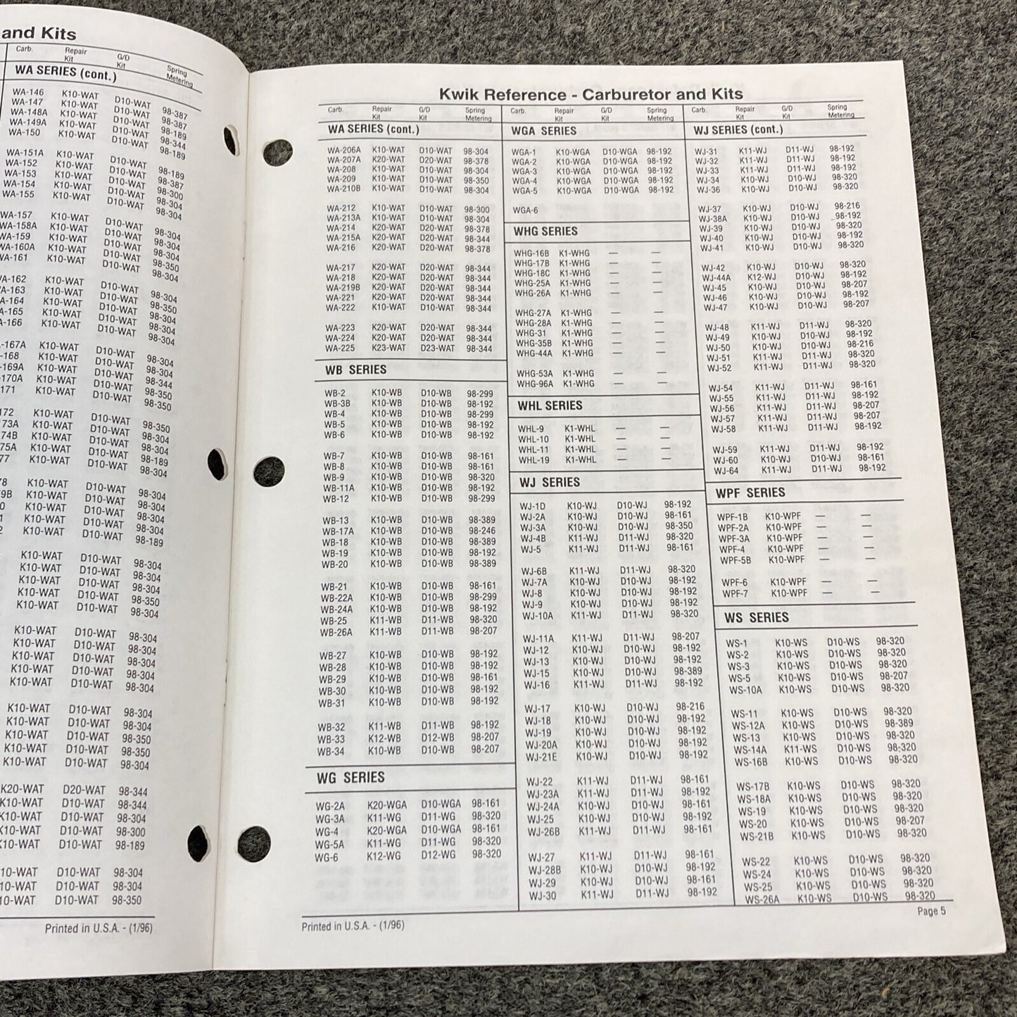 WALBRO CORPORATION ASSORTED MANUALS/SPECS 1994-2003