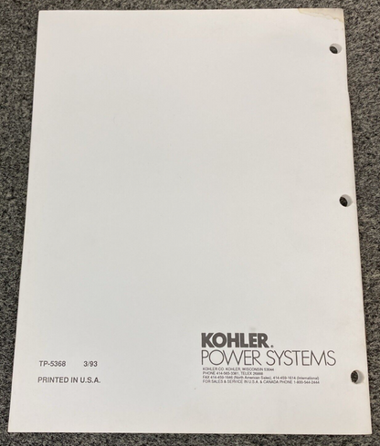 KOHLER STANDBY GENERATOR SETS TP-5368 PARTS CATALOG